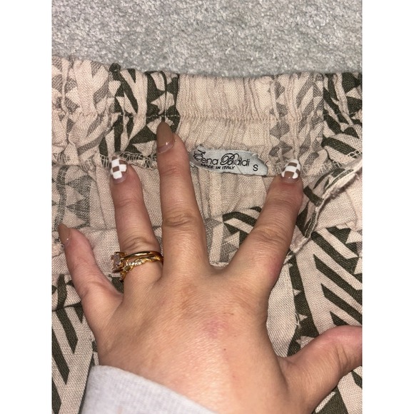 elena baldi linen pants made in italy small pockets beige printed - Picture 4 of 11